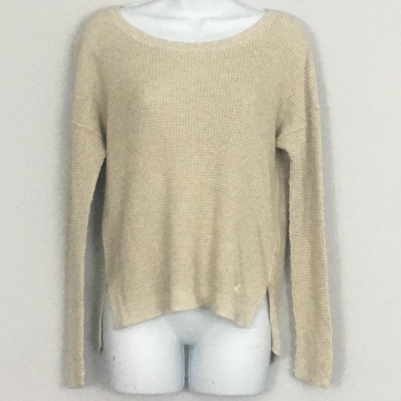 Hollister Juniors M Cream Thermal Knit Long Sleeve Cotton Blend Pullover Sweater - Picture 1 of 9